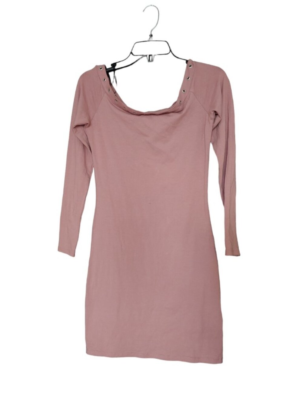 H&M Divided Pink Bodycon Dress Medium M Scallop Neck Embellished Metal Rings